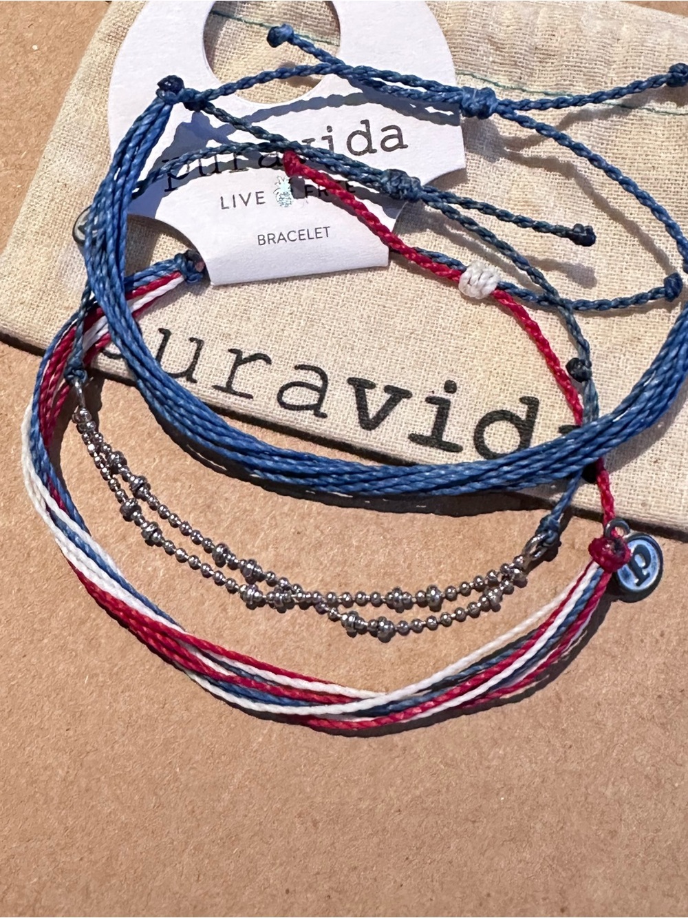 PURA VIDA 3 Piece USA Patriotic Red, White & Blue Silver Chain Custom NEW🇺🇸